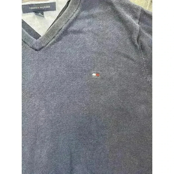 Tommy Hilfiger Women's L Sweater V-Neck Pullover Navy Blue Cotton Relaxed Preppy - Picture 3 of 6